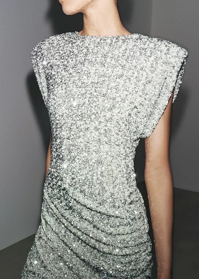 Zara Gümüş Rengi Pullu Elbise - Görsel 2