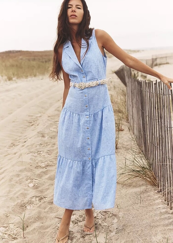 Zara Mavi Renkli Elbise - Görsel 5