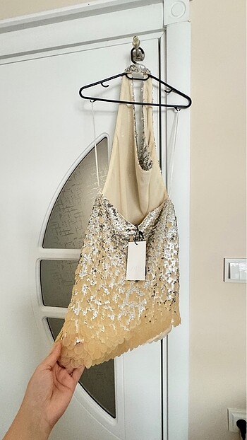 Zara Gümüş Rengi Pullu Elbise - Görsel 2