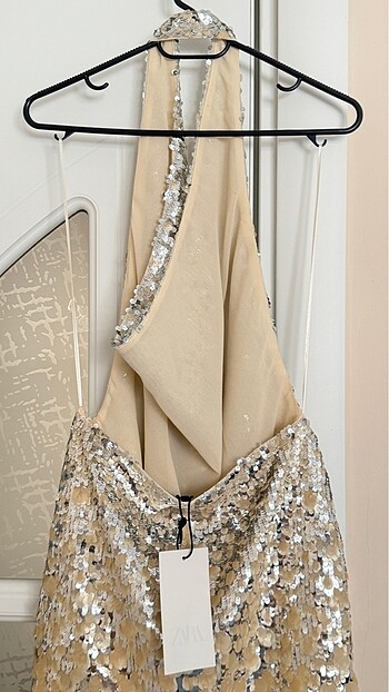 Zara Gümüş Rengi Pullu Elbise - Görsel 10