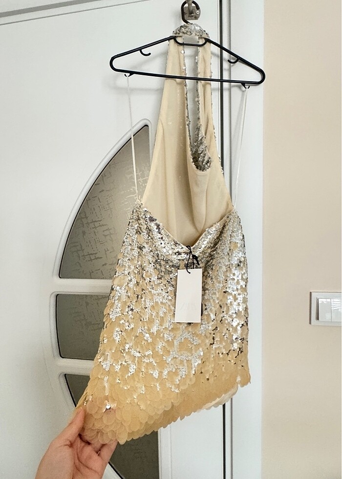 Zara Bej Rengi Pullu Elbise - Görsel 2