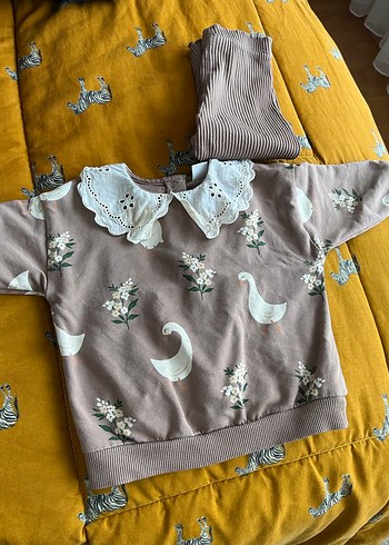 Uzun Kollu Fırfırlı Gri Bebek Kız Takımı - Görsel 2
