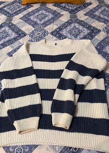 Kadın Çizgili Örgü Kazak - Görsel 2