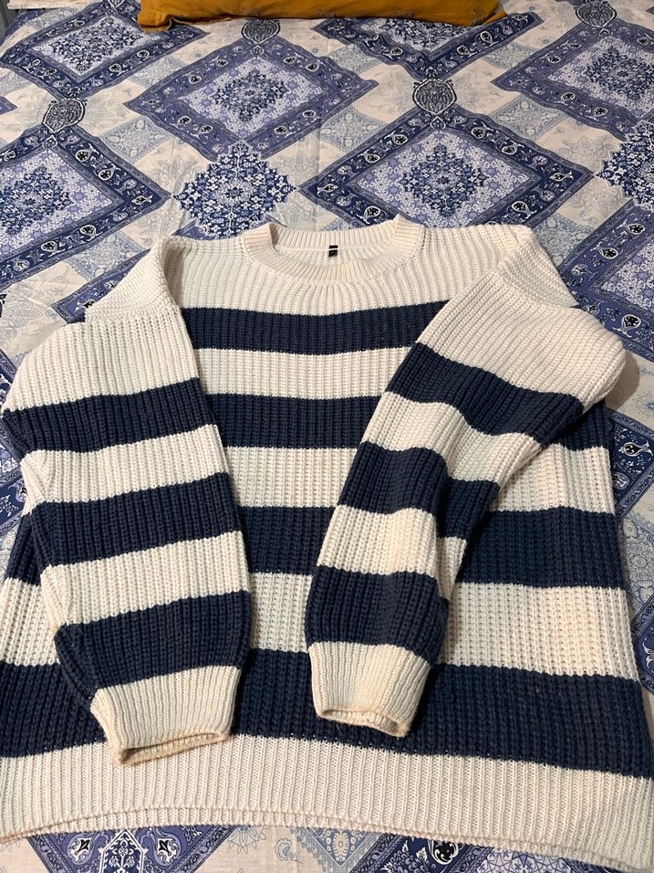 Kadın Çizgili Örgü Kazak - Görsel 2