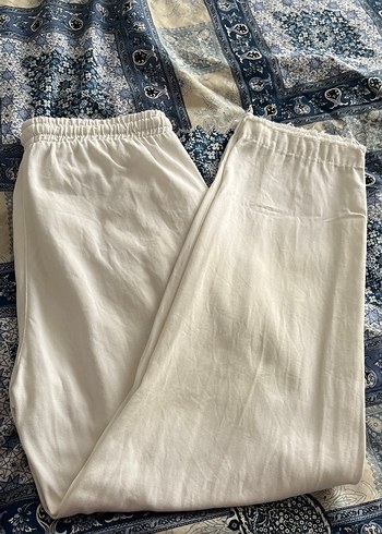 Kadın Beyaz Keten Midi Rahat Pantolon - Görsel 4