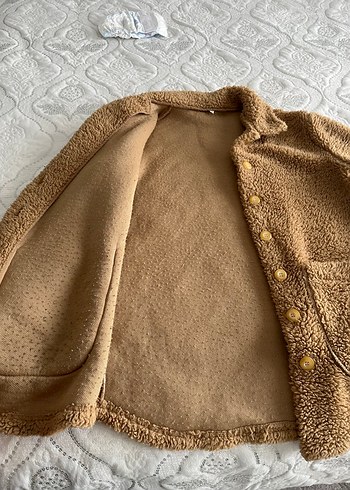 Düğmeli Kahverengi Kadın Peluş Ceket - Görsel 3