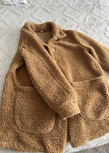 Düğmeli Kahverengi Kadın Peluş Ceket - Görsel 2