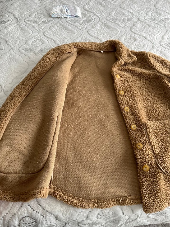 Düğmeli Kahverengi Kadın Peluş Ceket - Görsel 3