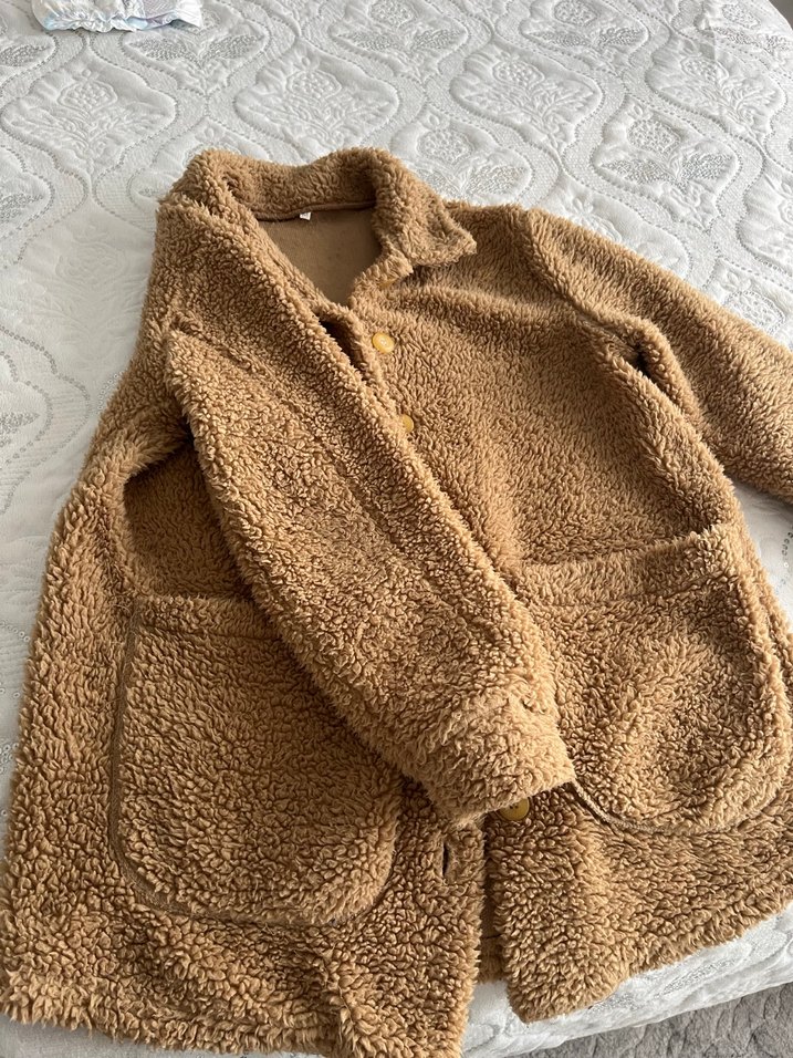 Düğmeli Kahverengi Kadın Peluş Ceket - Görsel 2