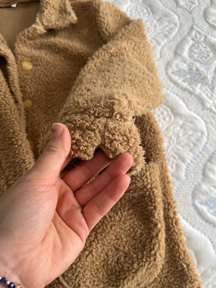 Düğmeli Kahverengi Kadın Peluş Ceket - Görsel 4