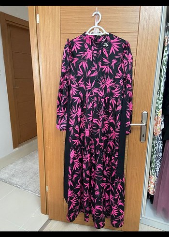 Pembe Desenli Uzun Bohem Elbise