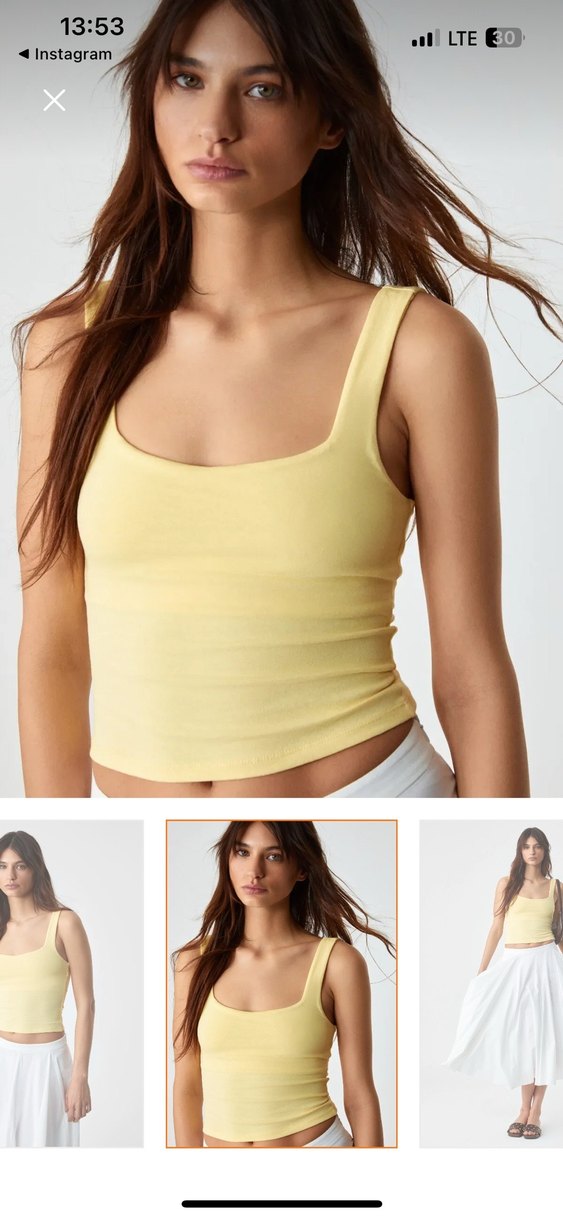 Kadın Sarı Pamuklu Slim Kısa Oyuk Yaka Bluz - Görsel 2