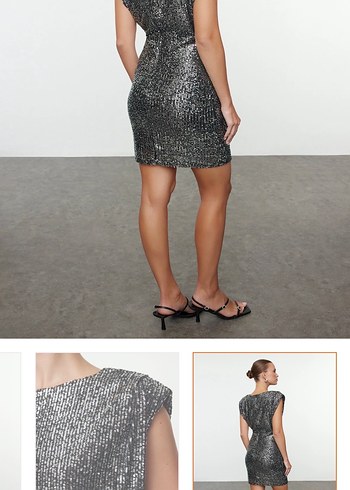 Gümüş Parıltılı Örme Payet Kısa Gece Mezuniyet Yılbaşı elbisesi - Görsel 7