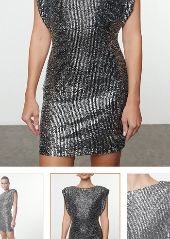 Gümüş Parıltılı Örme Payet Kısa Gece Mezuniyet Yılbaşı elbisesi - Görsel 5