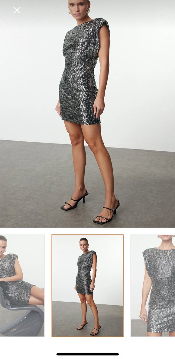 Gümüş Parıltılı Örme Payet Kısa Gece Mezuniyet Yılbaşı elbisesi - Görsel 4