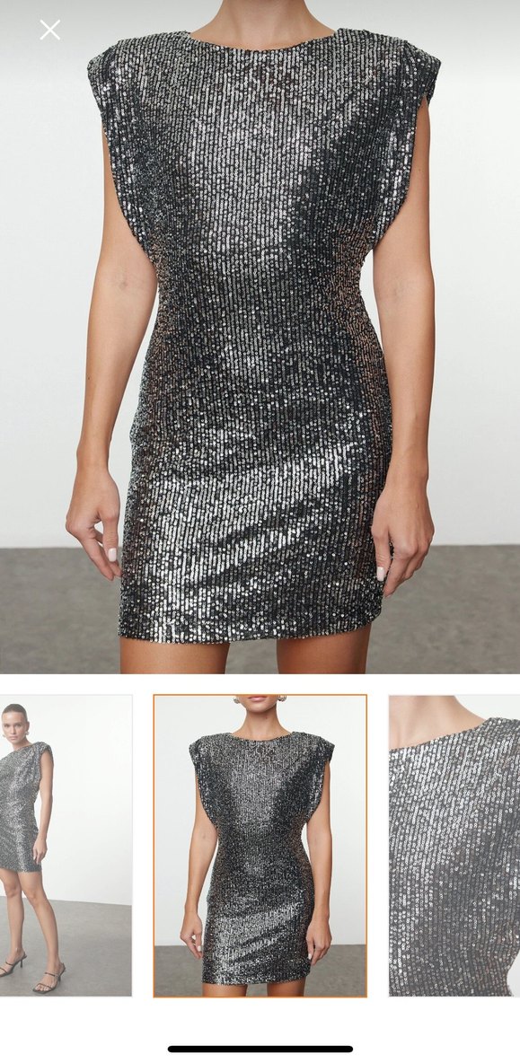 Gümüş Parıltılı Örme Payet Kısa Gece Mezuniyet Yılbaşı elbisesi - Görsel 5