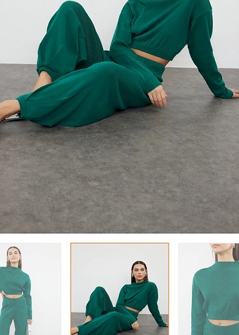 Zümrüt Yeşili Süper Crop Jogger Pantolonlu Triko Alt-Üst Takım - Görsel 2