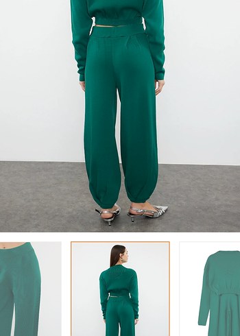 Zümrüt Yeşili Süper Crop Jogger Pantolonlu Triko Alt-Üst Takım - Görsel 4