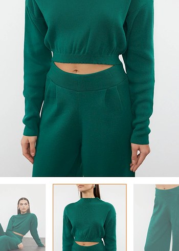 Zümrüt Yeşili Süper Crop Jogger Pantolonlu Triko Alt-Üst Takım - Görsel 3