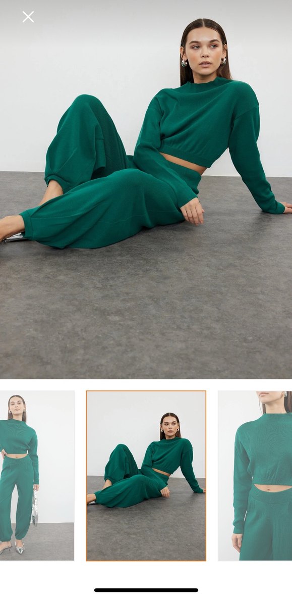 Zümrüt Yeşili Süper Crop Jogger Pantolonlu Triko Alt-Üst Takım - Görsel 2