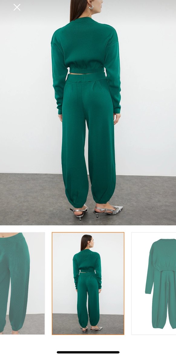 Zümrüt Yeşili Süper Crop Jogger Pantolonlu Triko Alt-Üst Takım - Görsel 4