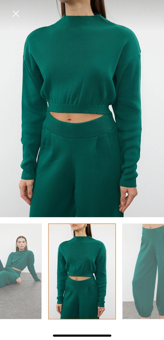 Zümrüt Yeşili Süper Crop Jogger Pantolonlu Triko Alt-Üst Takım - Görsel 3