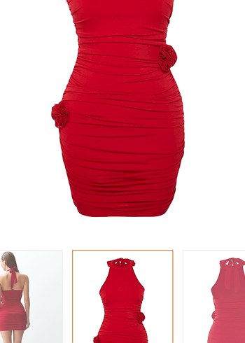 Kırmızı Vücuda Oturan çiçek detaylı Mini Drapeli Kadın elbise - Görsel 4