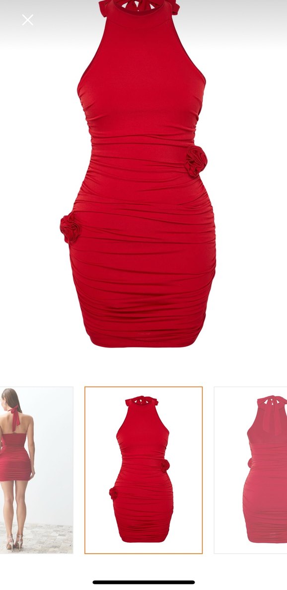 Kırmızı Vücuda Oturan çiçek detaylı Mini Drapeli Kadın elbise - Görsel 4