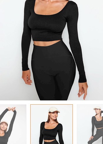 Siyah Seamless/Dikişsiz Crop Ekstra Esnek Örme Spor Üst/Bluz - Görsel 6