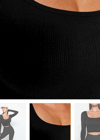 Siyah Seamless/Dikişsiz Crop Ekstra Esnek Örme Spor Üst/Bluz - Görsel 3