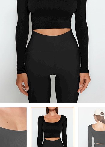 Siyah Seamless/Dikişsiz Crop Ekstra Esnek Örme Spor Üst/Bluz - Görsel 2