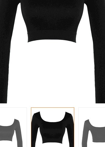 Siyah Seamless/Dikişsiz Crop Ekstra Esnek Örme Spor Üst/Bluz - Görsel 5