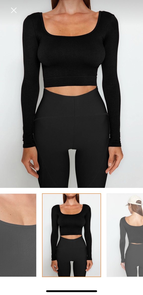 Siyah Seamless/Dikişsiz Crop Ekstra Esnek Örme Spor Üst/Bluz - Görsel 2