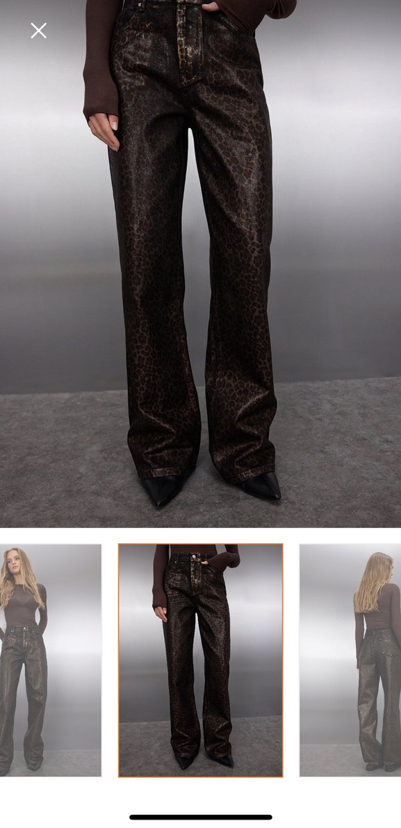 Kahverengi Leopar Varak Baskılı Yüksek Bel Wide Leg Jeans - Görsel 3