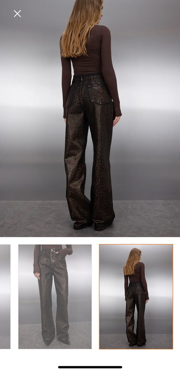 Kahverengi Leopar Varak Baskılı Yüksek Bel Wide Leg Jeans - Görsel 4