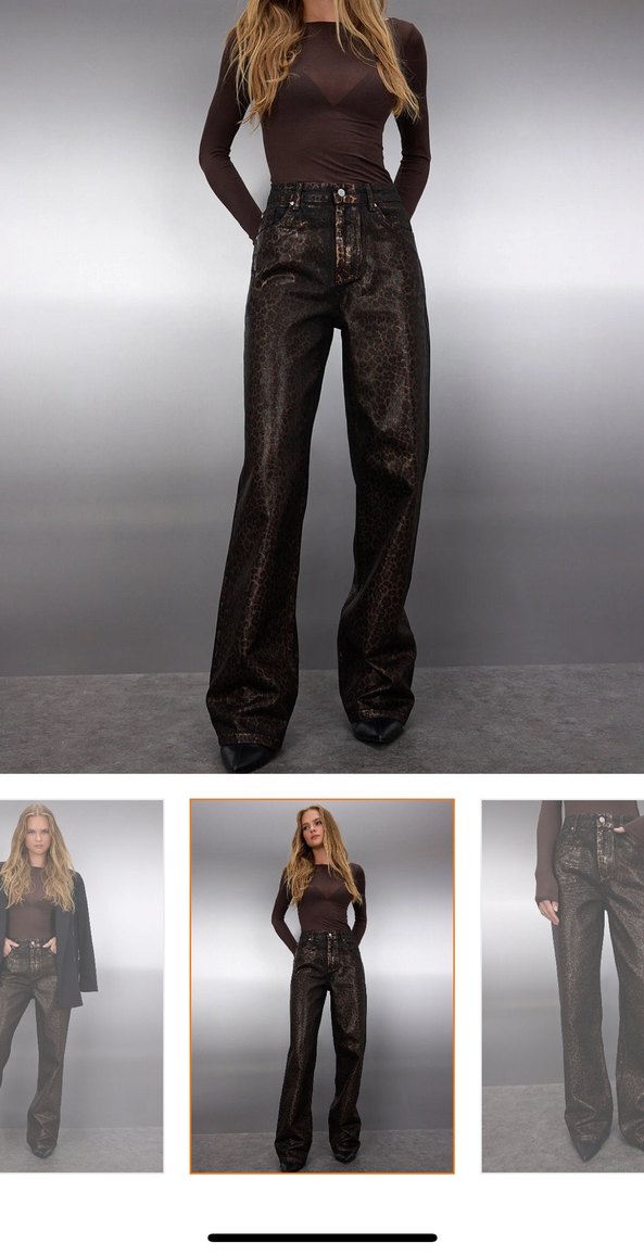 Kahverengi Leopar Varak Baskılı Yüksek Bel Wide Leg Jeans - Görsel 2