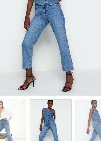 Mavi Yüksek Bel Düz Kesim Straight Jeans - Görsel 2