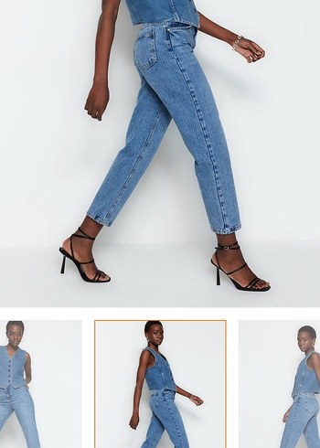 Mavi Yüksek Bel Düz Kesim Straight Jeans - Görsel 3