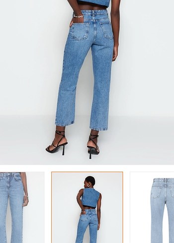 Mavi Yüksek Bel Düz Kesim Straight Jeans - Görsel 6