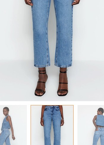 Mavi Yüksek Bel Düz Kesim Straight Jeans - Görsel 5
