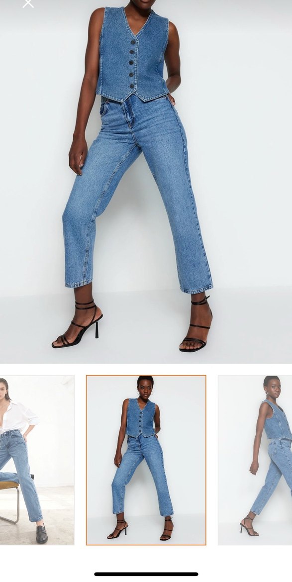 Mavi Yüksek Bel Düz Kesim Straight Jeans - Görsel 2