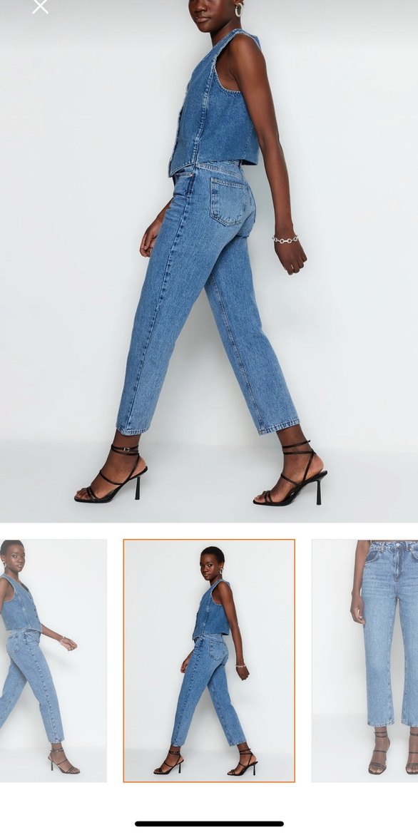 Mavi Yüksek Bel Düz Kesim Straight Jeans - Görsel 4