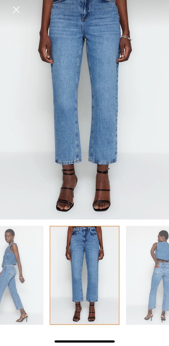 Mavi Yüksek Bel Düz Kesim Straight Jeans - Görsel 5