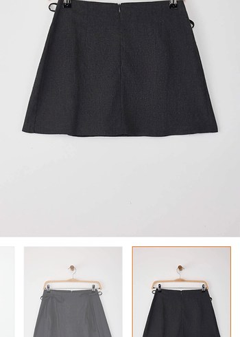 Koyu Antrasit Plise ve Kurdele Detaylı Mini Boy Dokuma Etek - Görsel 6