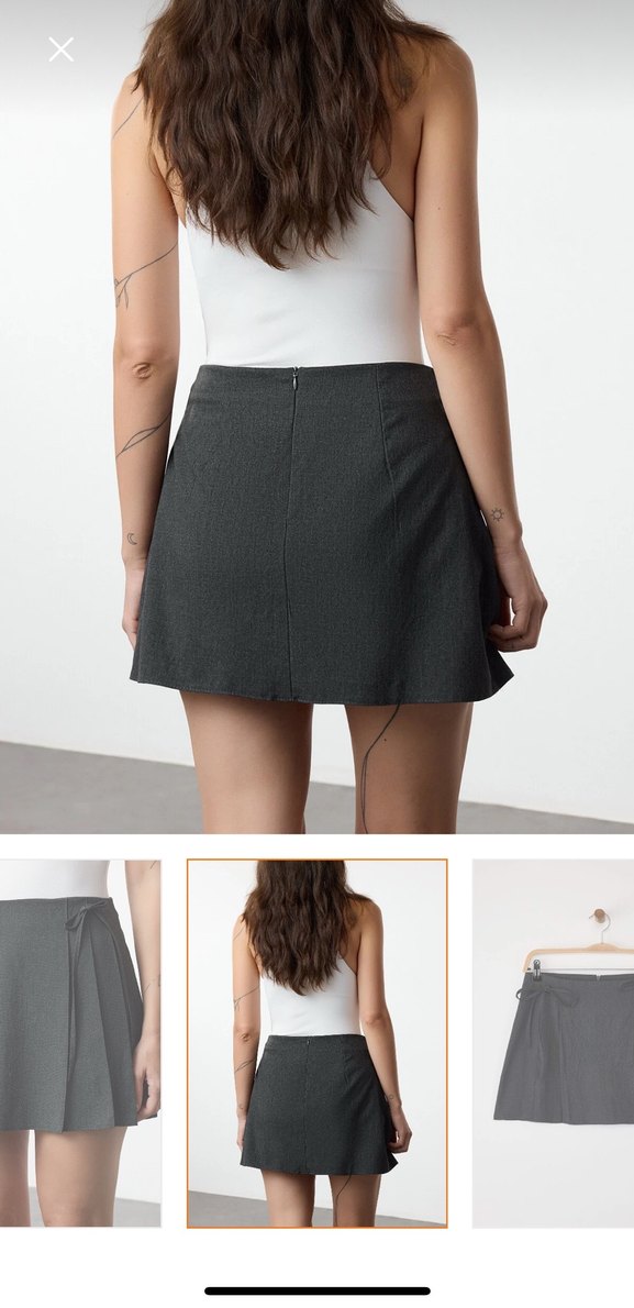 Koyu Antrasit Plise ve Kurdele Detaylı Mini Boy Dokuma Etek - Görsel 4