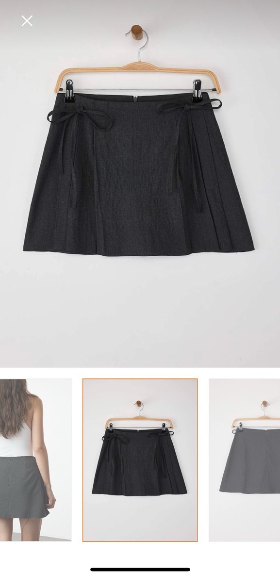 Koyu Antrasit Plise ve Kurdele Detaylı Mini Boy Dokuma Etek - Görsel 5