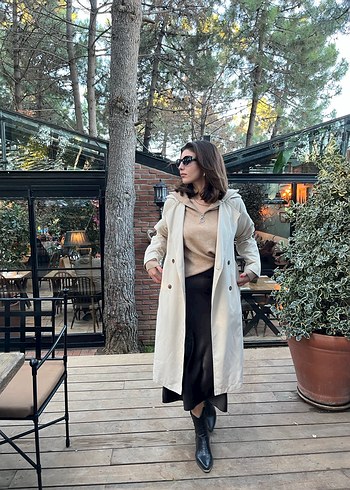 Bej Kadın Uzun Trench Coat - Görsel 3