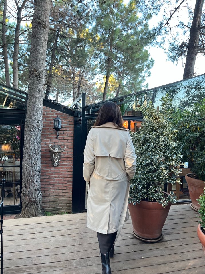 Bej Kadın Uzun Trench Coat - Görsel 4