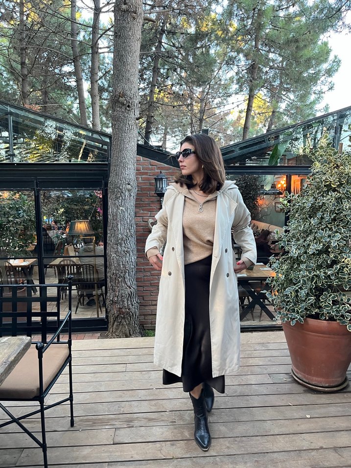 Bej Kadın Uzun Trench Coat - Görsel 3