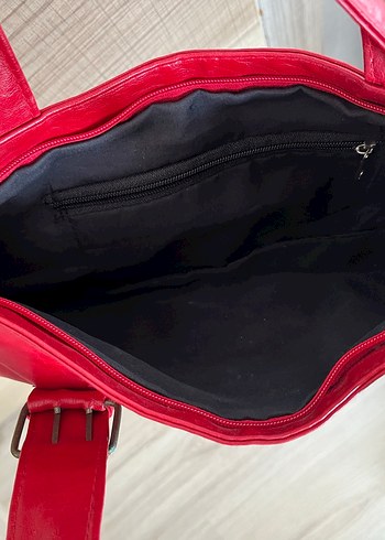 Kırmızı Deri vintage Kadın Omuz Çantası - Görsel 3